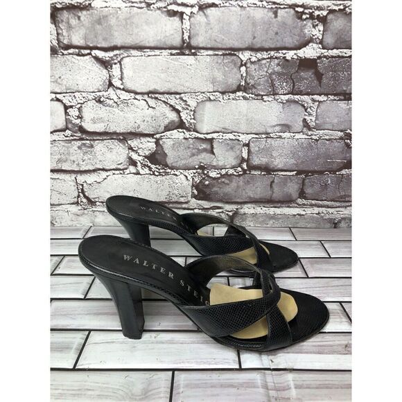 Walter Steiger Black Leather Python Print Heel Sandals Women’s Sz 8.5B US/39EU - Picture 3 of 16